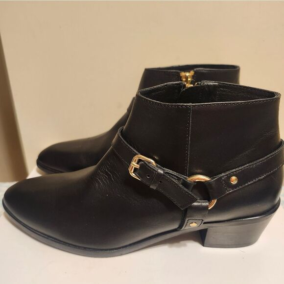 New J. Crew "Remi" Black Leather w/Harness Ankle Boots sz.7.5 Ret.$268 - Picture 1 of 9